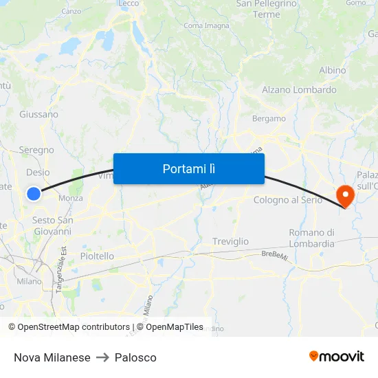 Nova Milanese to Palosco map