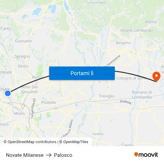 Novate Milanese to Palosco map