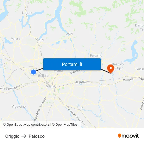 Origgio to Palosco map