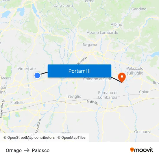 Ornago to Palosco map