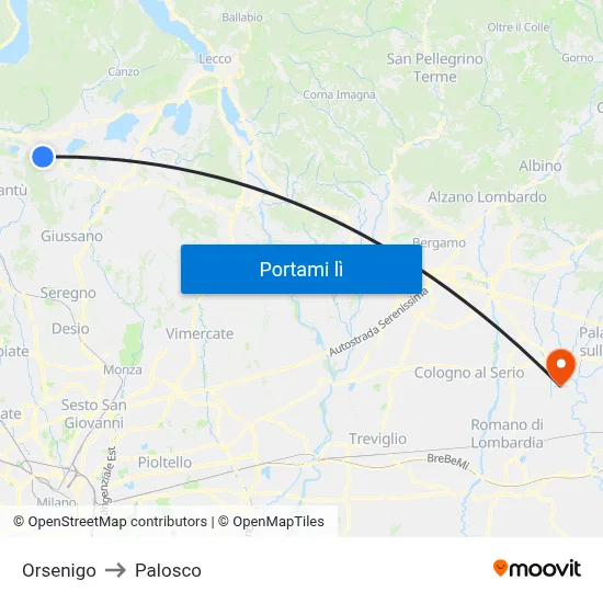 Orsenigo to Palosco map