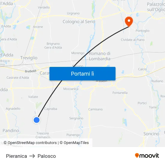 Pieranica to Palosco map