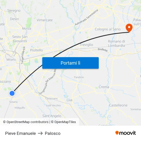 Pieve Emanuele to Palosco map