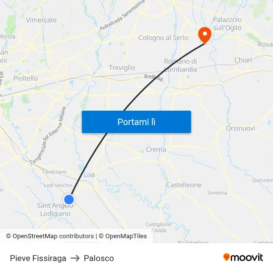 Pieve Fissiraga to Palosco map