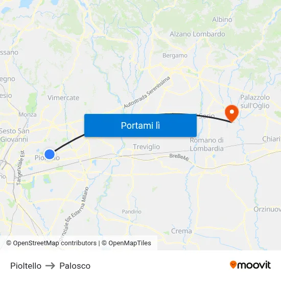 Pioltello to Palosco map
