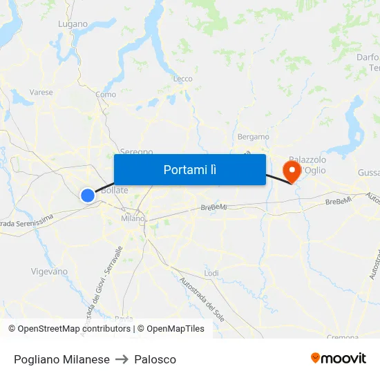 Pogliano Milanese to Palosco map