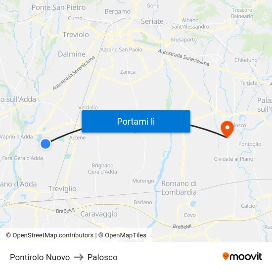 Pontirolo Nuovo to Palosco map