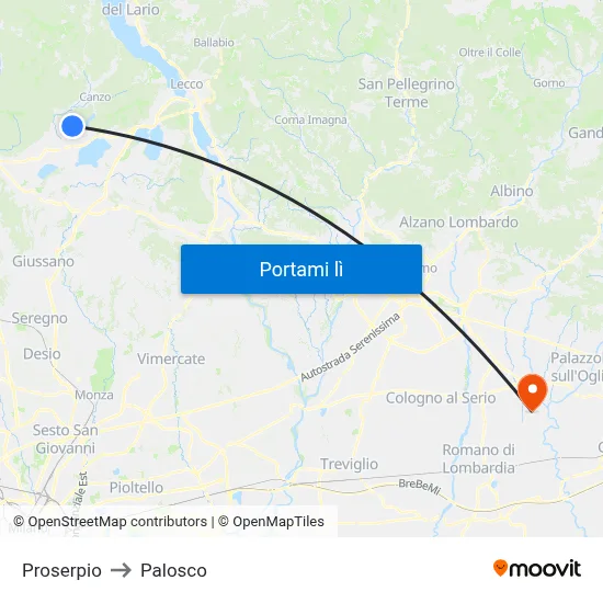 Proserpio to Palosco map
