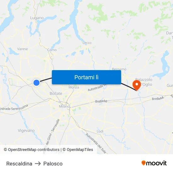 Rescaldina to Palosco map
