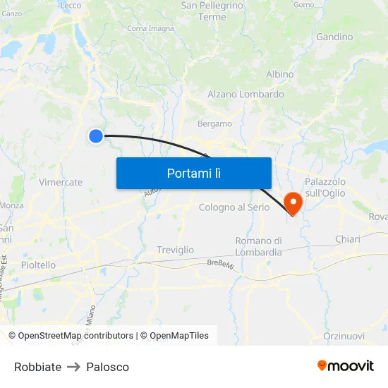 Robbiate to Palosco map