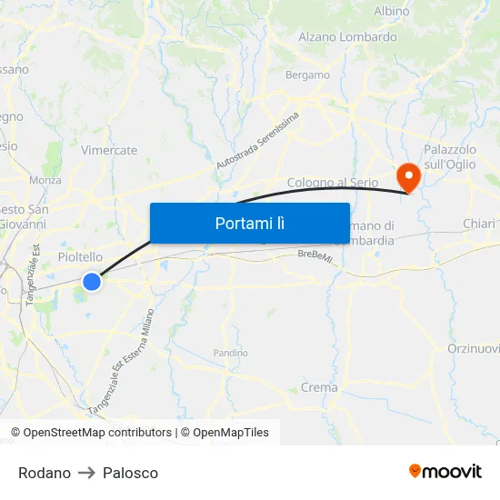 Rodano to Palosco map