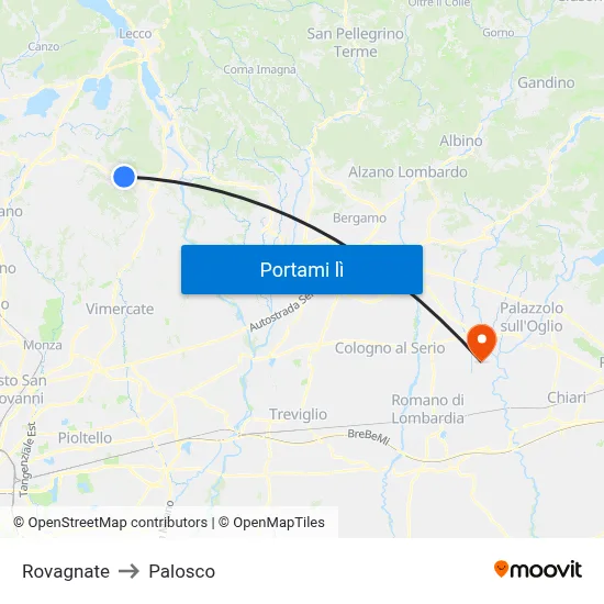 Rovagnate to Palosco map