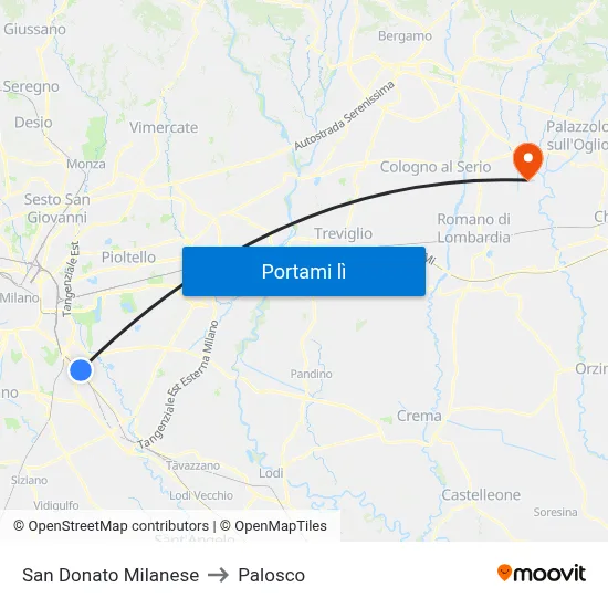 San Donato Milanese to Palosco map