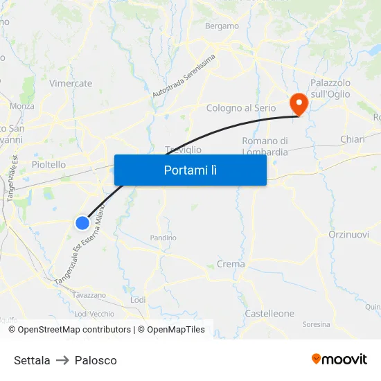 Settala to Palosco map