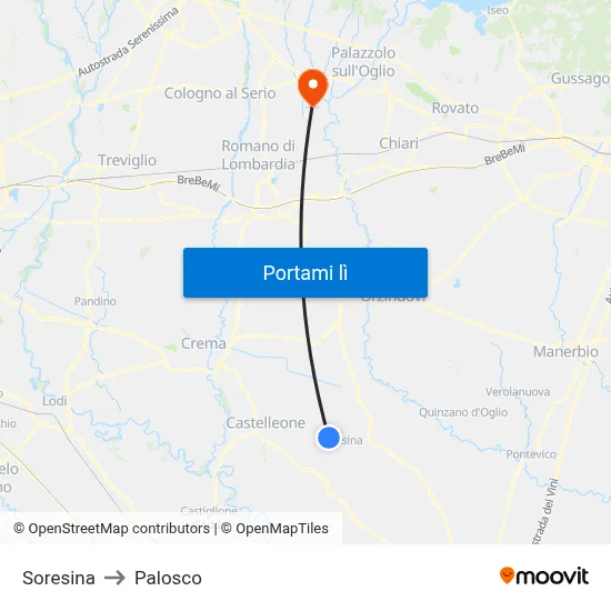 Soresina to Palosco map