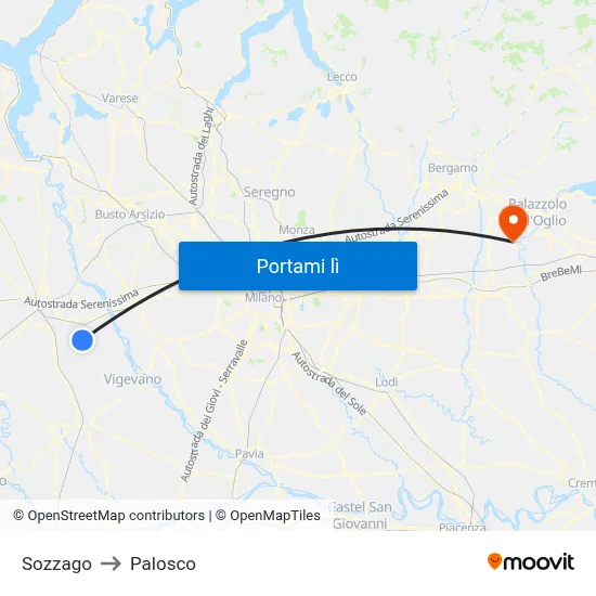 Sozzago to Palosco map