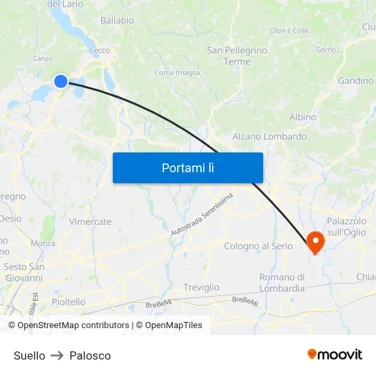 Suello to Palosco map