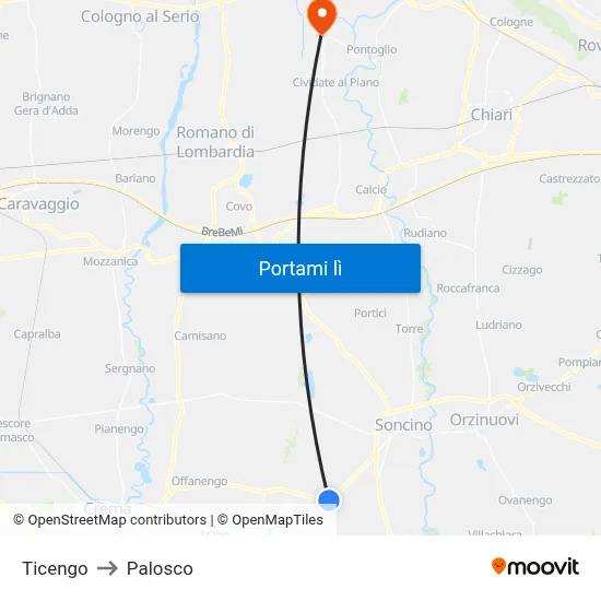 Ticengo to Palosco map