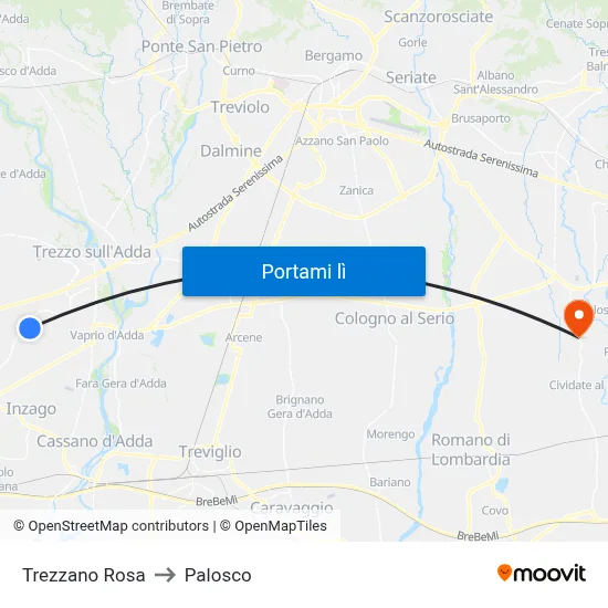 Trezzano Rosa to Palosco map