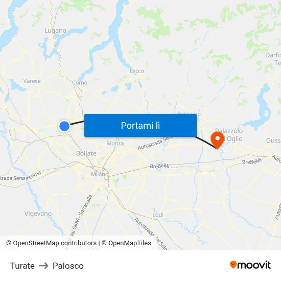 Turate to Palosco map