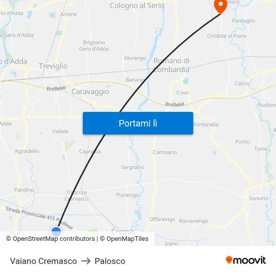Vaiano Cremasco to Palosco map