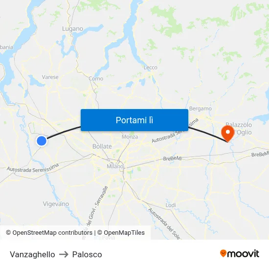 Vanzaghello to Palosco map
