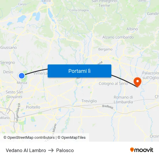 Vedano Al Lambro to Palosco map