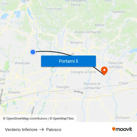Verderio Inferiore to Palosco map