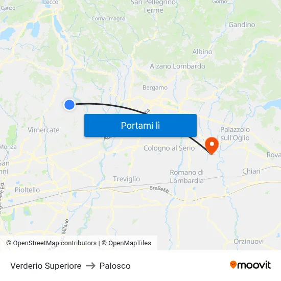 Verderio Superiore to Palosco map