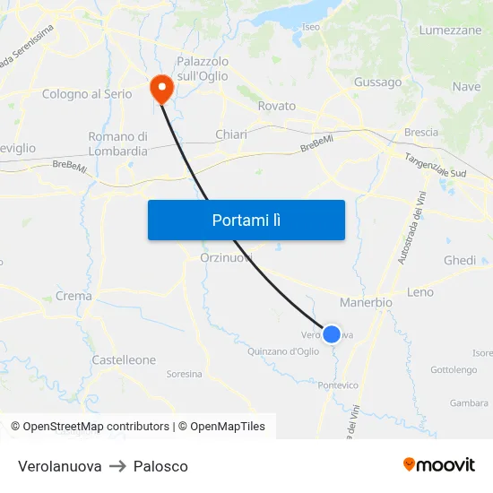 Verolanuova to Palosco map