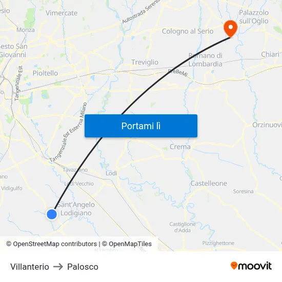 Villanterio to Palosco map