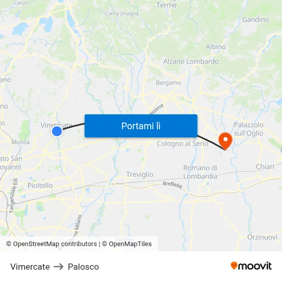 Vimercate to Palosco map
