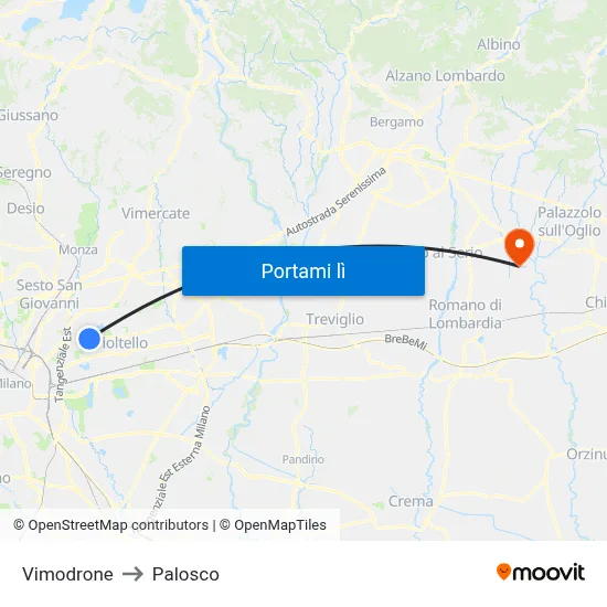 Vimodrone to Palosco map