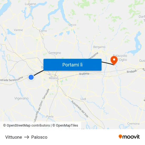 Vittuone to Palosco map