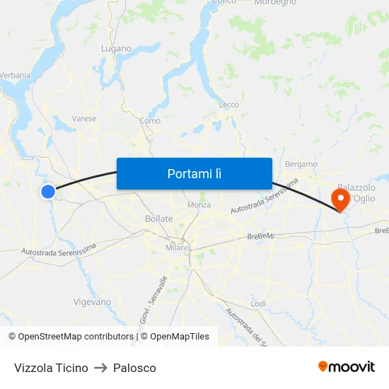 Vizzola Ticino to Palosco map
