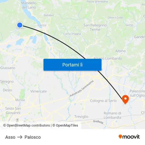 Asso to Palosco map