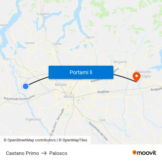 Castano Primo to Palosco map