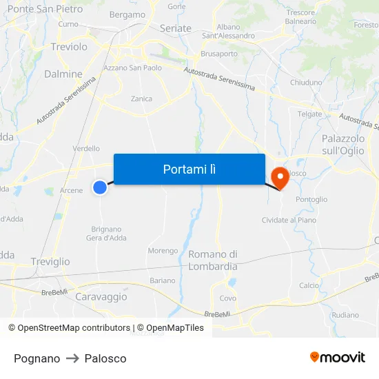 Pognano to Palosco map