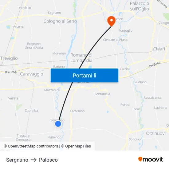 Sergnano to Palosco map