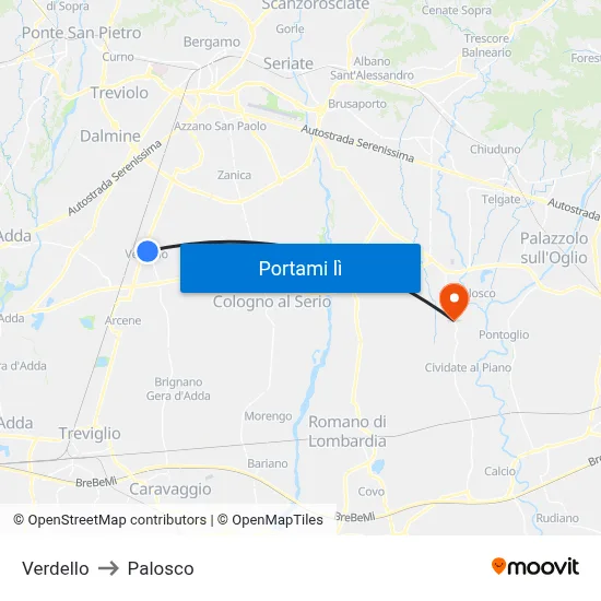 Verdello to Palosco map
