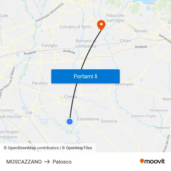 MOSCAZZANO to Palosco map