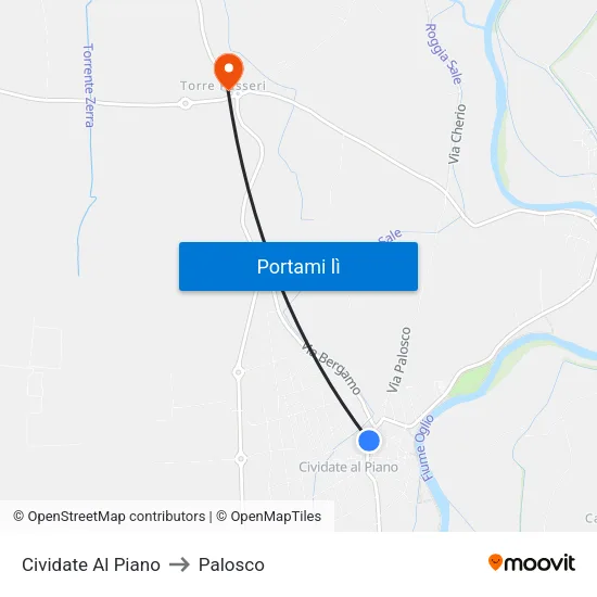 Cividate Al Piano to Palosco map