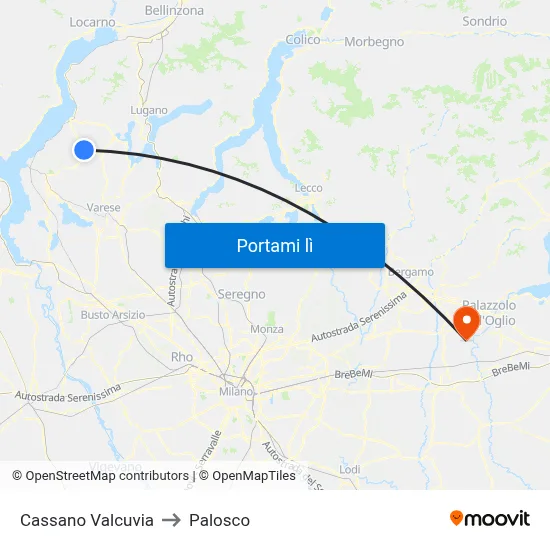 Cassano Valcuvia to Palosco map