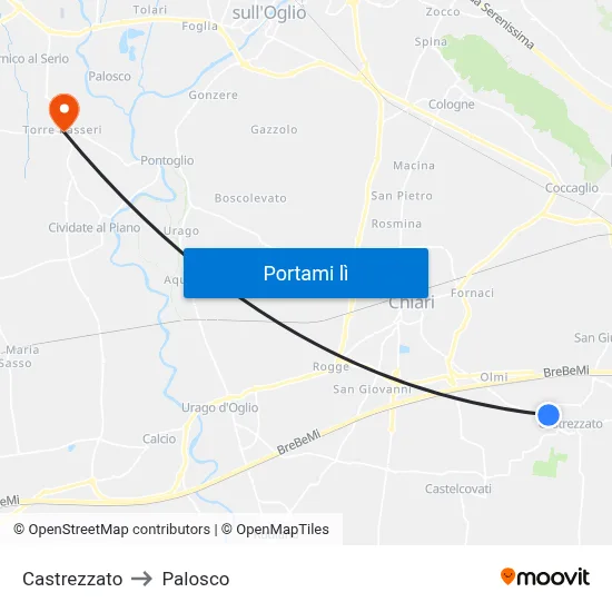 Castrezzato to Palosco map