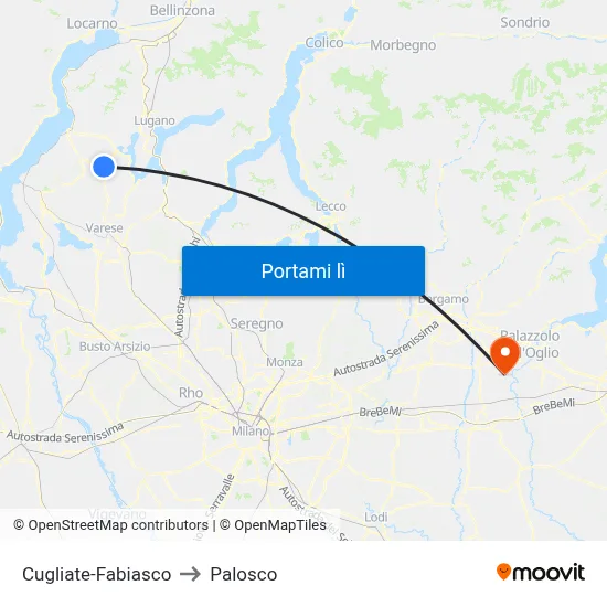 Cugliate-Fabiasco to Palosco map