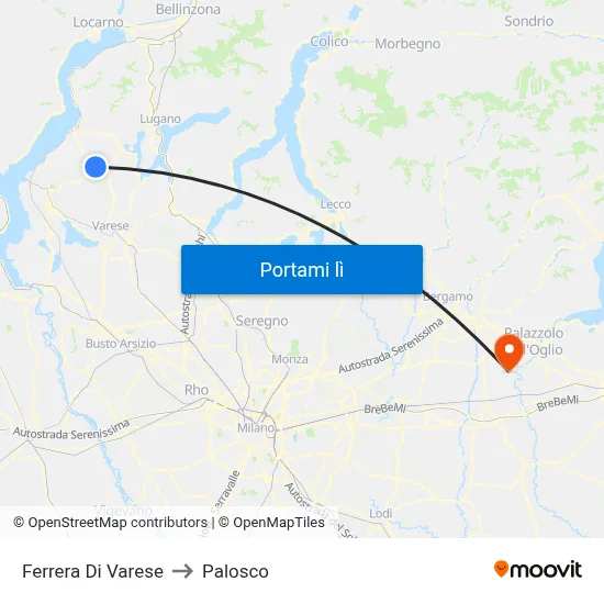 Ferrera Di Varese to Palosco map