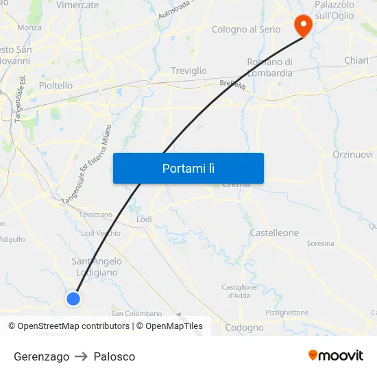 Gerenzago to Palosco map