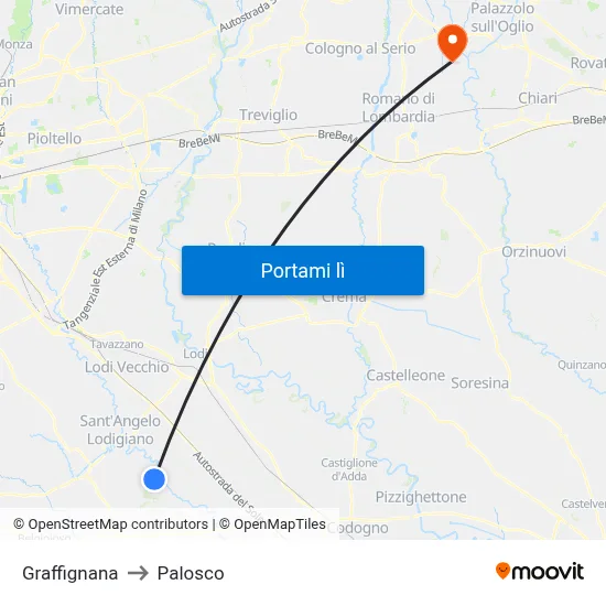 Graffignana to Palosco map