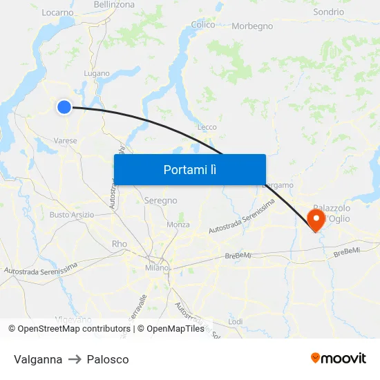 Valganna to Palosco map