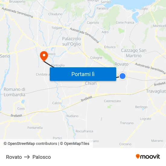 Rovato to Palosco map